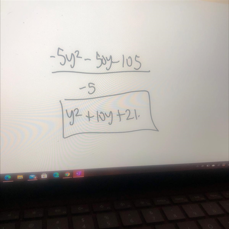 Which is is equivalent to the given expression? - 5y {}^(2) + 50y - 105 ​-example-1