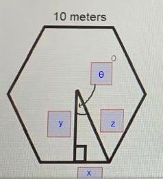 Use the rectangle hexagon with side length 10 meters to fill in the missing information-example-1