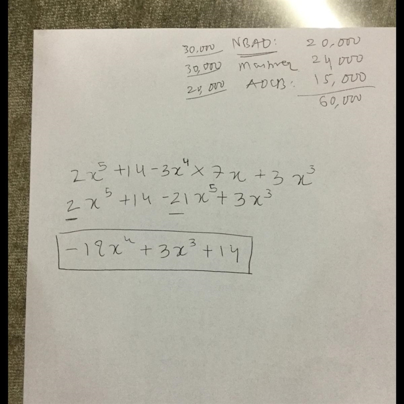 Write the polynomial on descending order 2 {x}^(5 ) + 14 - 3 {x}^(4 ) * 7x + 3x ^(3) ​-example-1