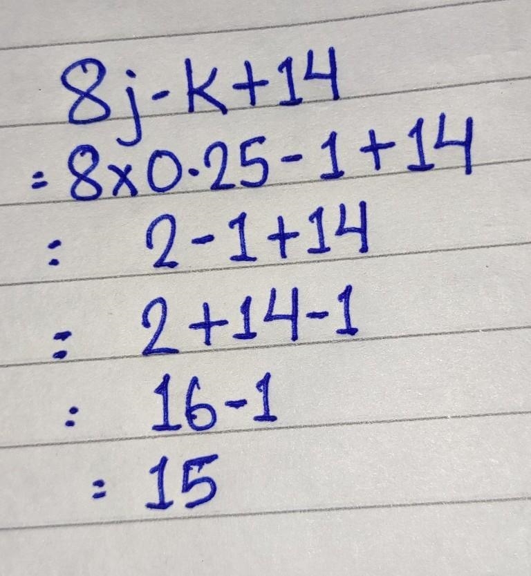 Evaluate 8j-k+14 when j=0.25 and k=1-example-1