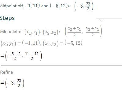 What is the midpoint between (-1,1) and (-5,12)-example-1