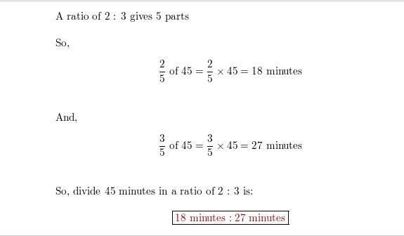 Divide 45 minutes in the ratio 2:3-example-1