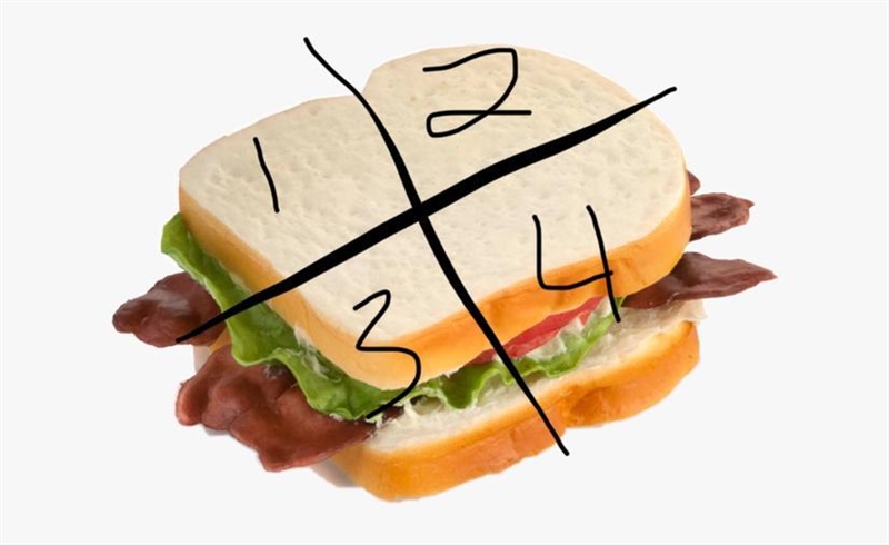 Mr. Diaz wants to cut a sandwich into fourths to share with his family Drawn Lines-example-1