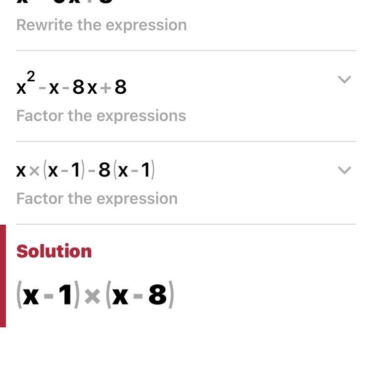 Factor the following expression X^2-9x+8-example-1