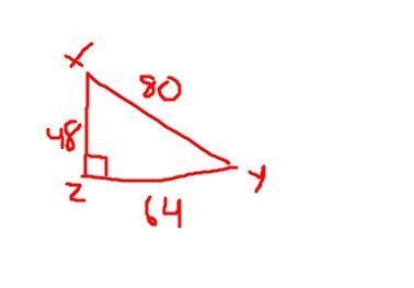 Triangle XYZ, XY= 80, ZY= 64 XZ= 48 what is the cosine-example-1