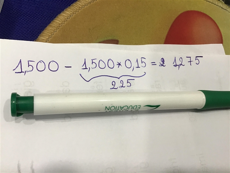 The price of a motorbike is $1,500. How much do you need to pay if it was 15% discount-example-1