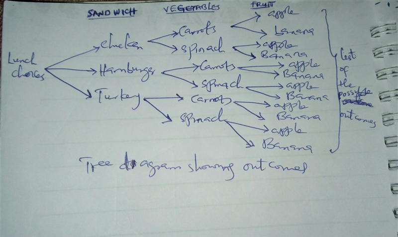 Lunch at school consists of a sandwich, a vegetable, and a fruit. Each lunch combination-example-1