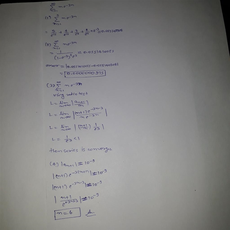 Given the following series: ne-3n n=1 (a) Approximate the sum of the given series-example-1