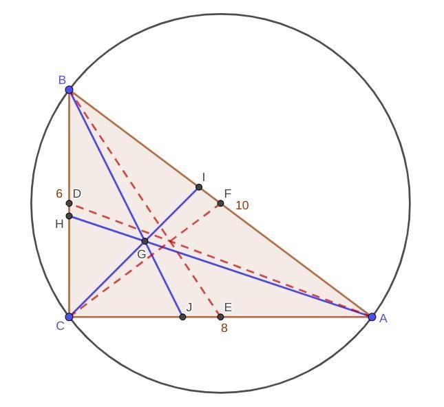 Given a right triangle with leg a = 6 and hypotenuse c = 10. Find the three heights-example-1