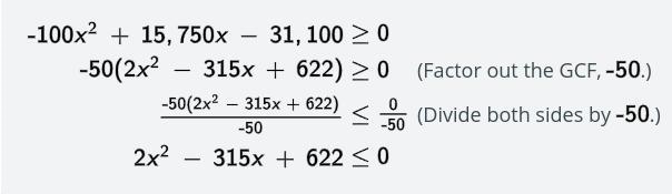 Simplify the inequality by dividing by the GCF so the leading coefficient is positive-example-1