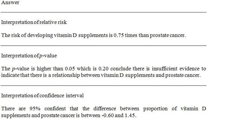 You are reviewing the results of a cohort study of vitamin D supplements and prostate-example-1