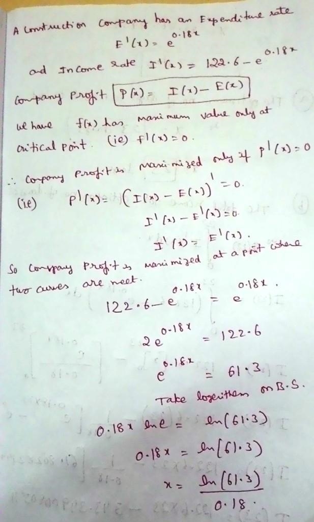 A construction company has an expenditure rate of ​E(x)equalse Superscript 0.11 x-example-1