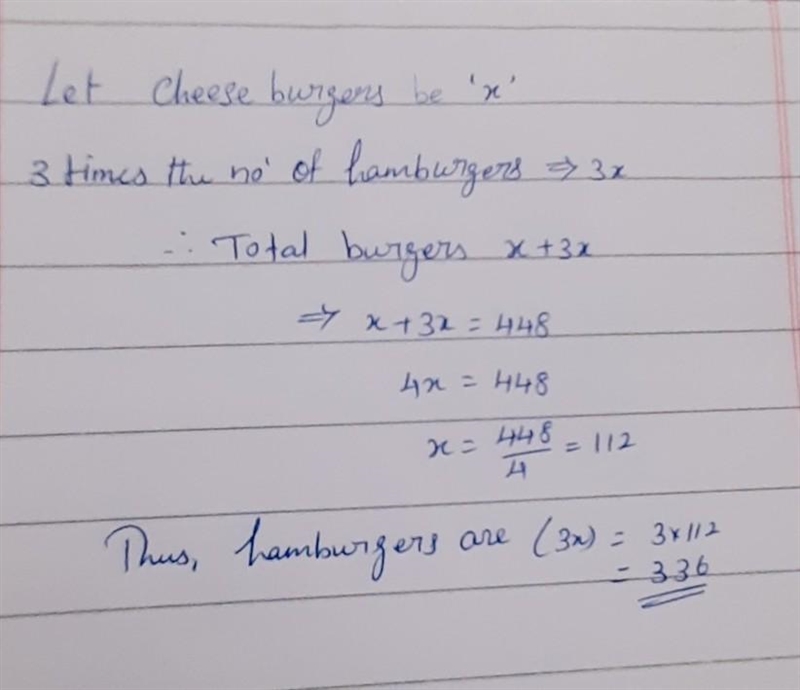 On Sunday, a local hamburger shop sold a combined total of 448 hamburgers and cheeseburgers-example-1