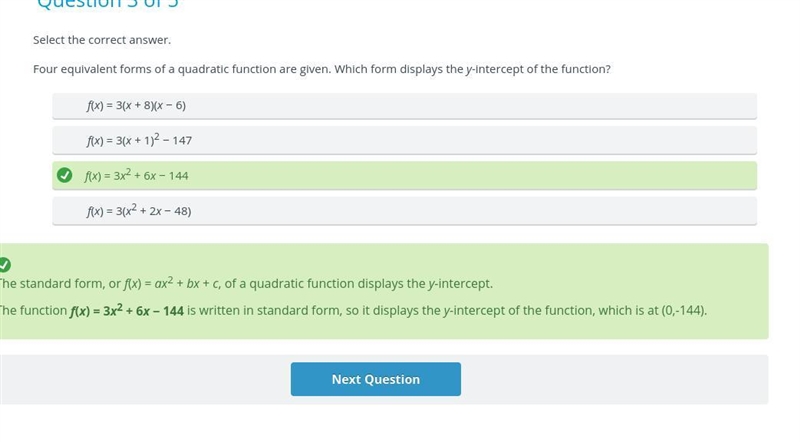 Four equivalent forms of a quadratic function are given. Which form displays the y-example-1