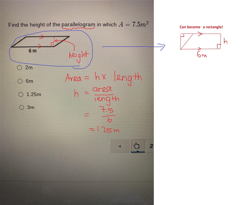 Find the height of the parallelogram in which A=7.5^2-example-1