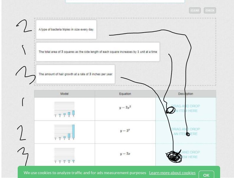 Drag each description to the model and equation it matches.-example-1