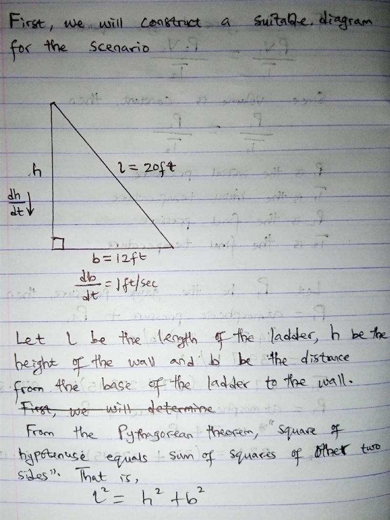 A 20 ft ladder is leaning up against a wall. The wall forms a 90 degree angle with-example-1