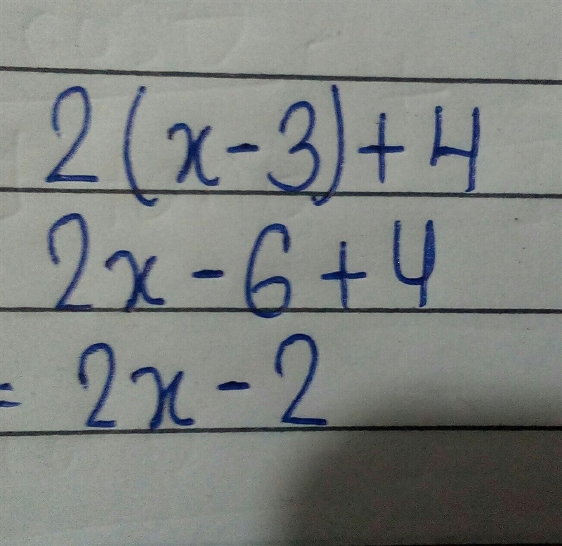 Which expression is equivalent to 2(x − 3) + 4? A 2x − 10 B 2x − 2 C x + 1 D x − 1-example-1