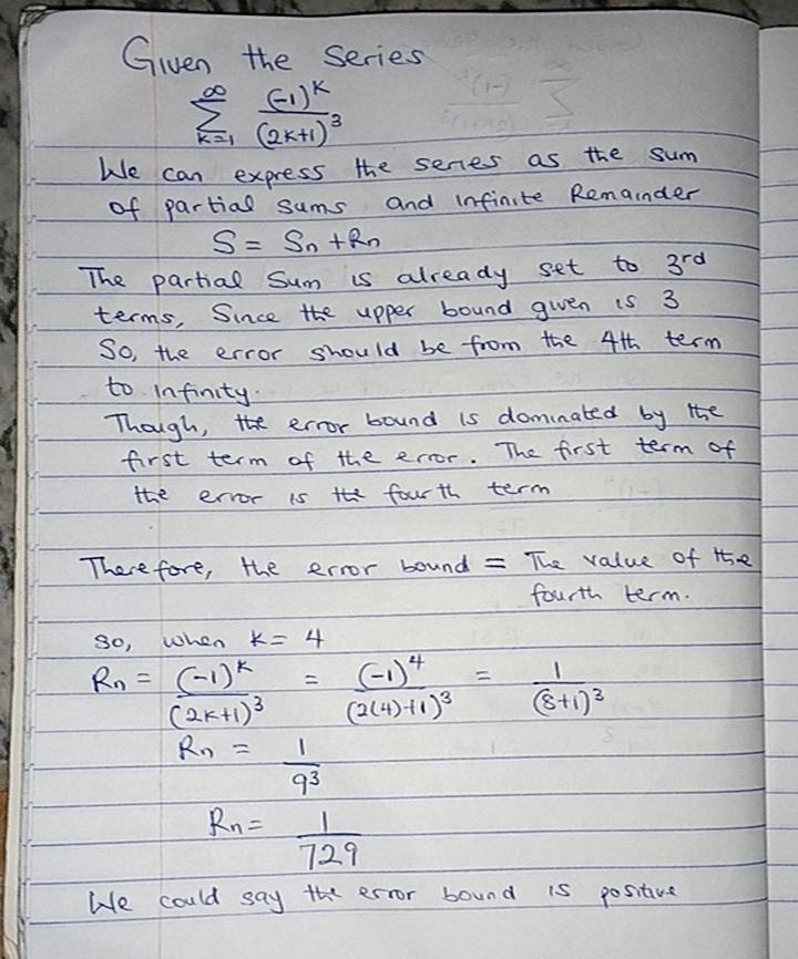 Consider the convergent alternating series Summation from k equals 1 to infinity StartFraction-example-1