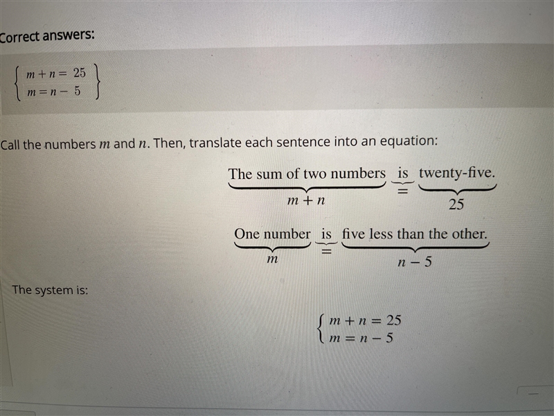 The sum of two numbers is twenty-five. One number is five less than the other.-example-1