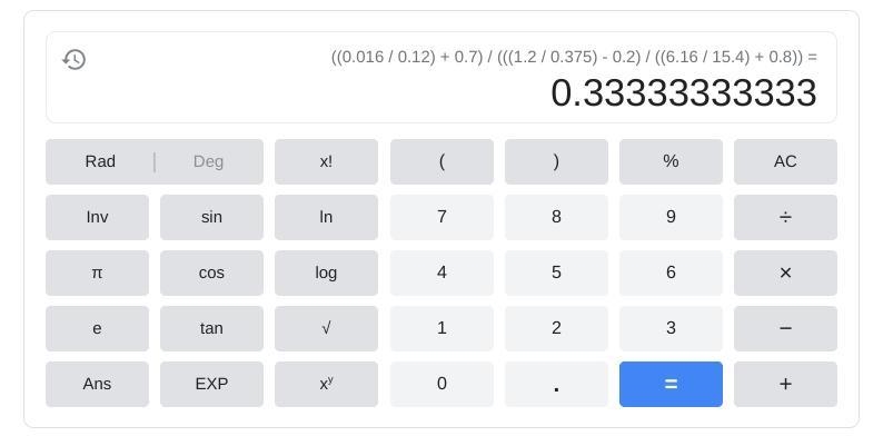 (1.2/0.375-0.2)/(6.16/15.4+0.8)=(0.016/0.12+0.7)/x-example-1