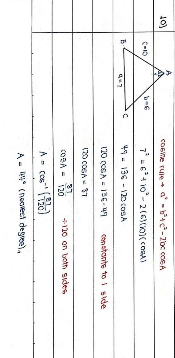 10. Given a = 7, b = 6, and c = 10, use the Law of Cosines to solve for A. Round your-example-1