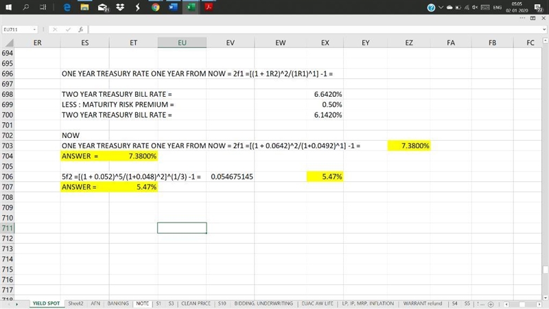 Recall that on a one-year Treasury security the yield is 4.9200% and 6.6420% on a-example-1