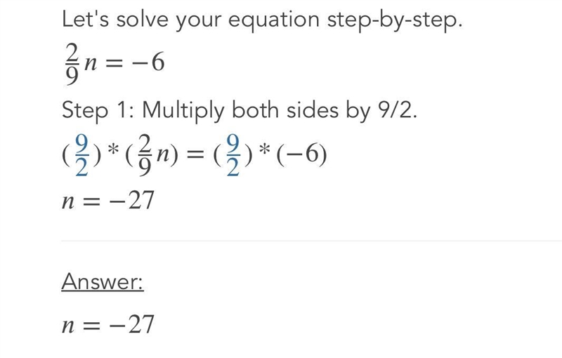 Solve for N 2/9n= −6-example-1