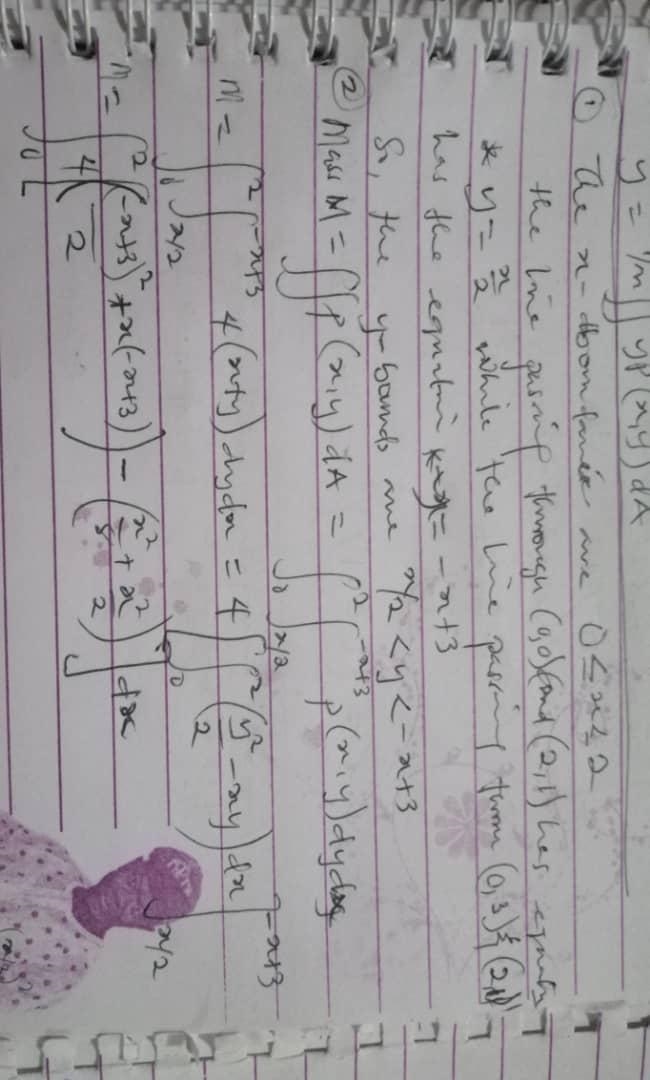 Find the mass and center of mass of the lamina that occupies the region D and has-example-2