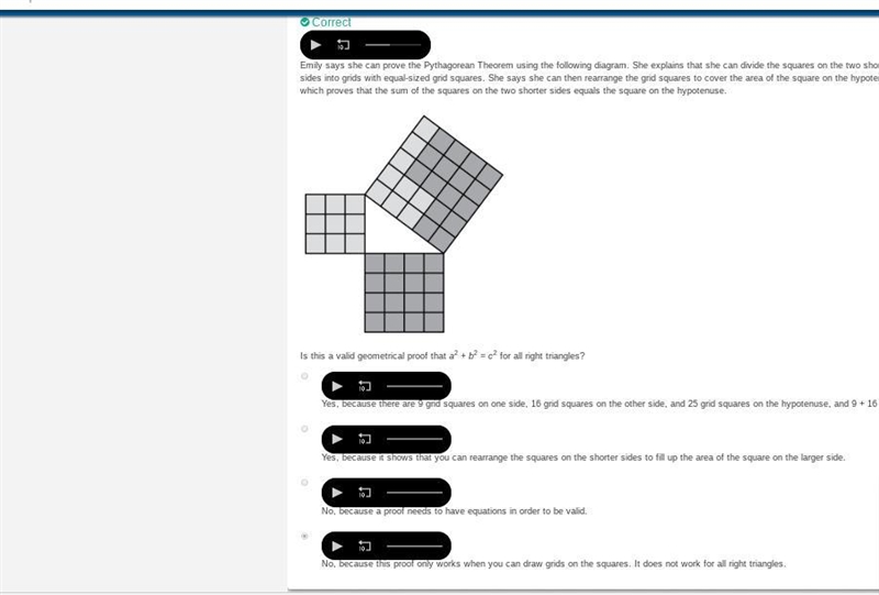 Emily says she can prove the Pythagorean Theorem using the following diagram. She-example-1