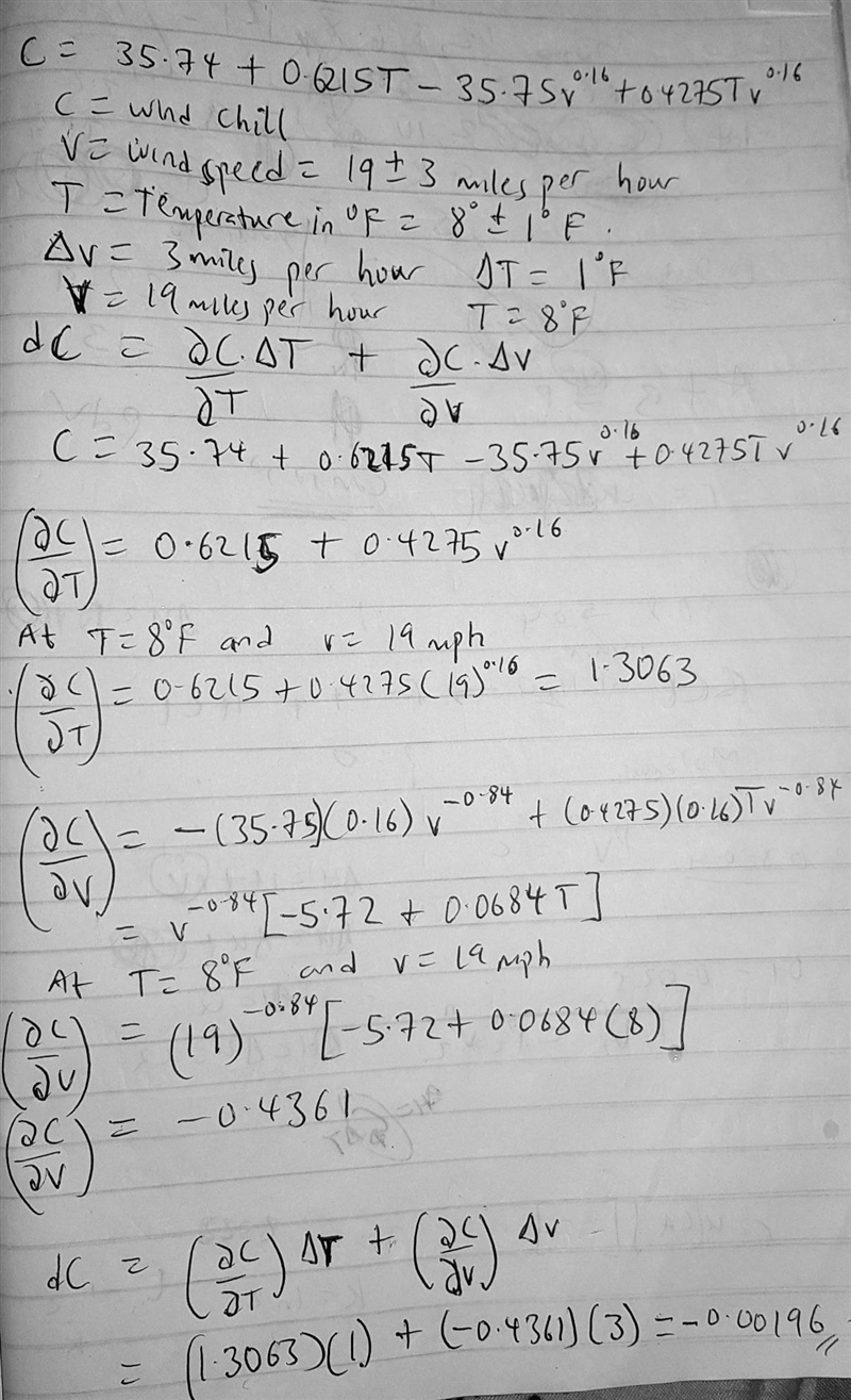 The formula for wind chill C (in degrees Fahrenheit) is given by C = 35.74 + 0.6215T-example-1