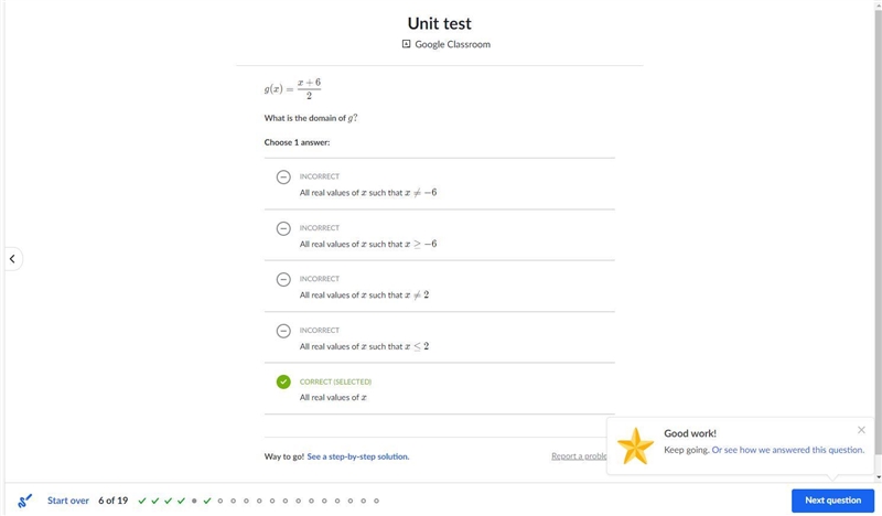 G(x)=\dfrac{x+6}{2}g(x)= 2 x+6 ​ g, left parenthesis, x, right parenthesis, equals-example-1