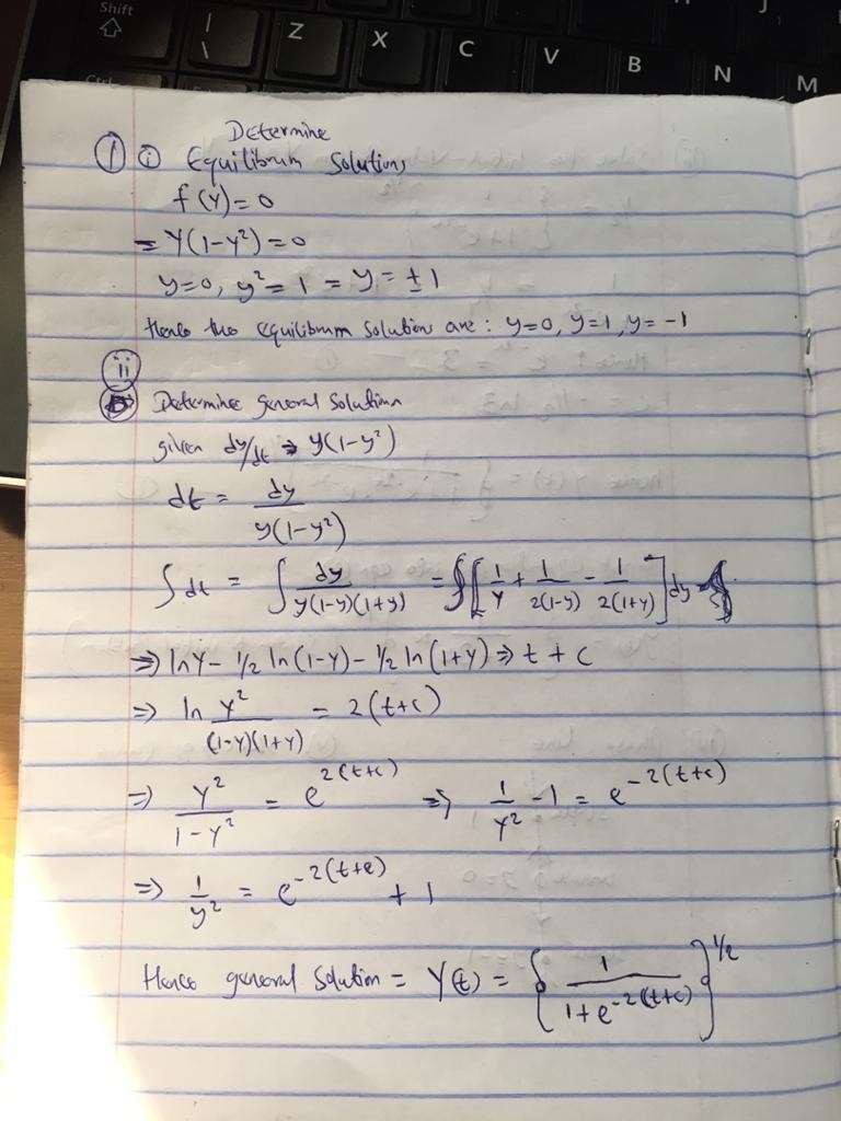 1. (Consider the differential equationdy/dt=y(1-y^2)(i) Determine the equilibrium-example-2