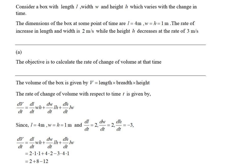 The length ℓ, width w, and height h of a box change with time. At a certain instant-example-4