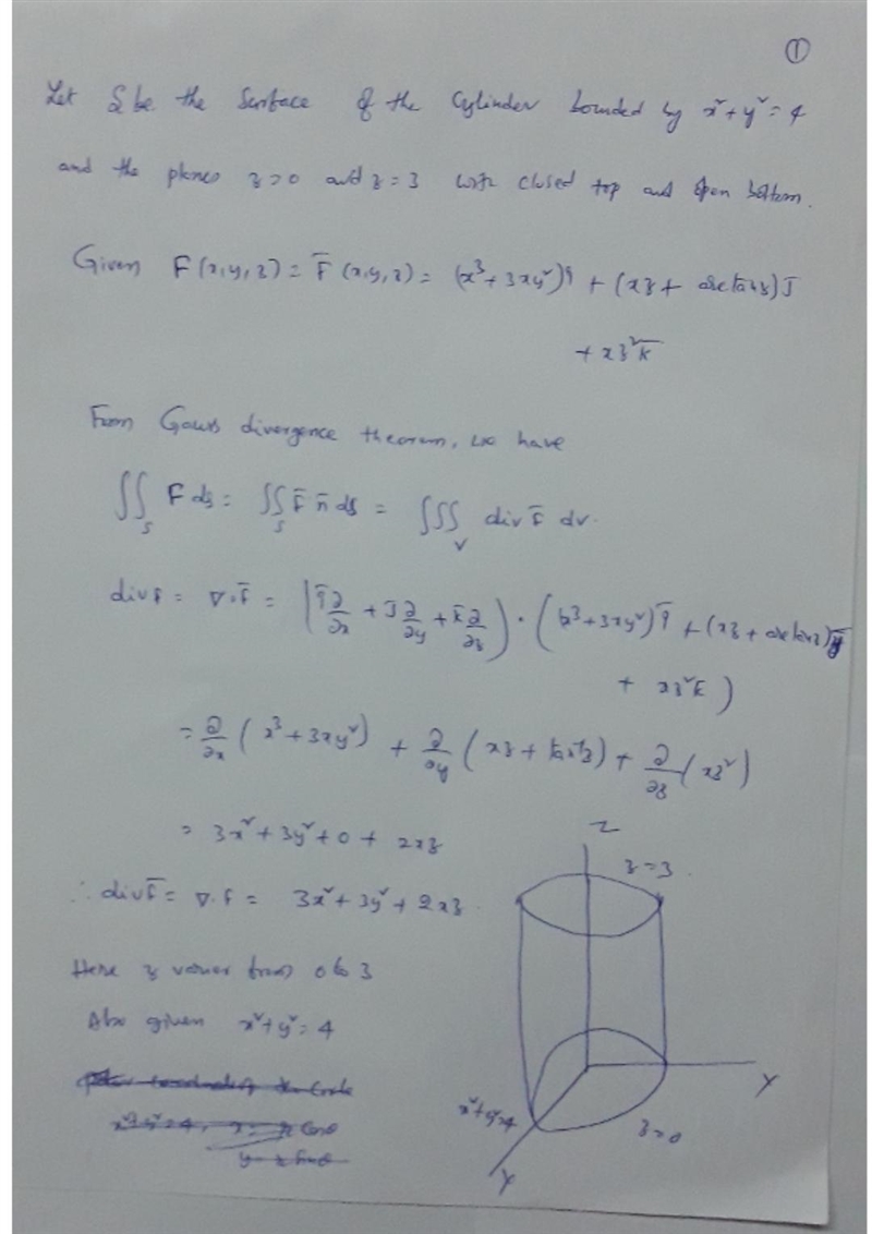 Let S be the surface of the cylinder bounded by x2+y2=4 and the planes z=0 and z=3, with-example-1