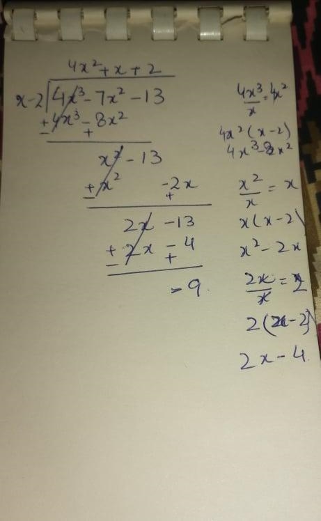 A polynomial is shown below. 4x3−7x2−13 What is the remainder when the polynomial-example-1