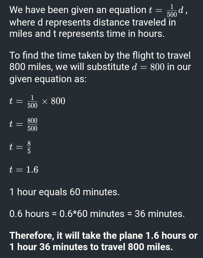 On a flight from New York to London, an airplane travels at a constant speed. An equation-example-1