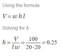 The base of a rectangular prism is 20 cm 2. If the volume of the prism is 100 cm 3, what-example-1