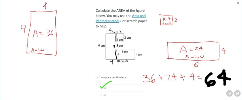 Calculate the AREA of the figure below. You may use the Area and Perimeter etool (Links-example-1