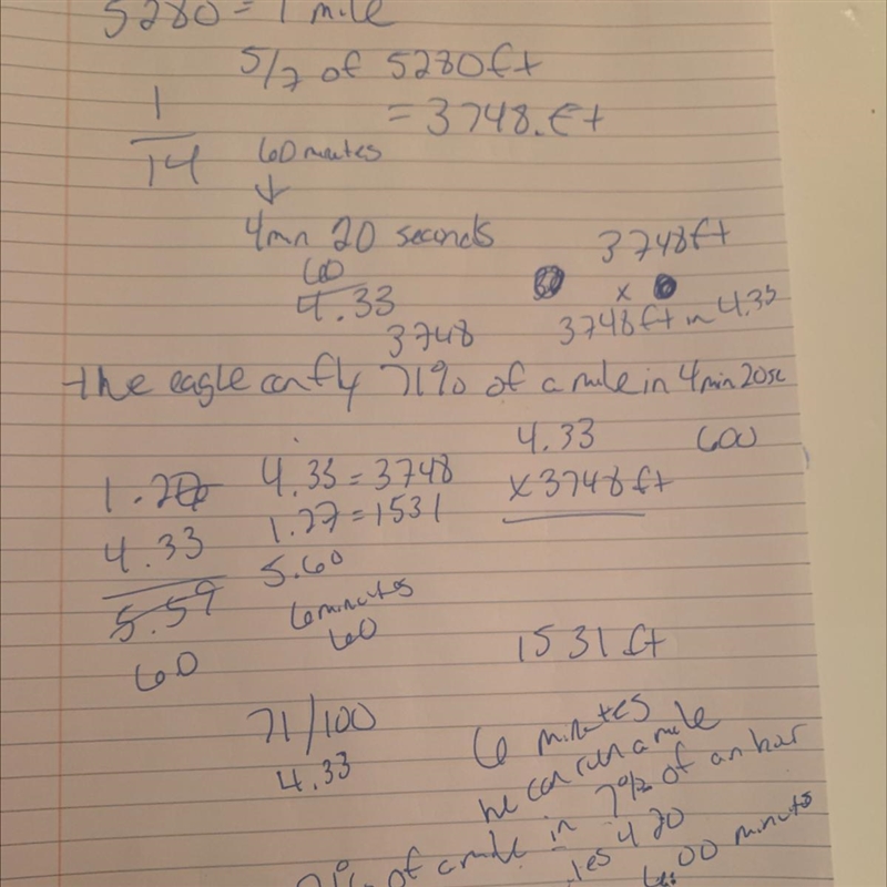 An Eagle flies 5/7 of a mile and 1/14 of an hour at this rate how far can an eagle-example-1