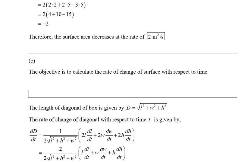 The length ℓ, width w, and height h of a box change with time. At a certain instant-example-2