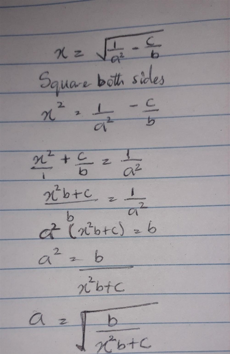 Make a the subject of relation x=√1/a square-c/d​-example-1