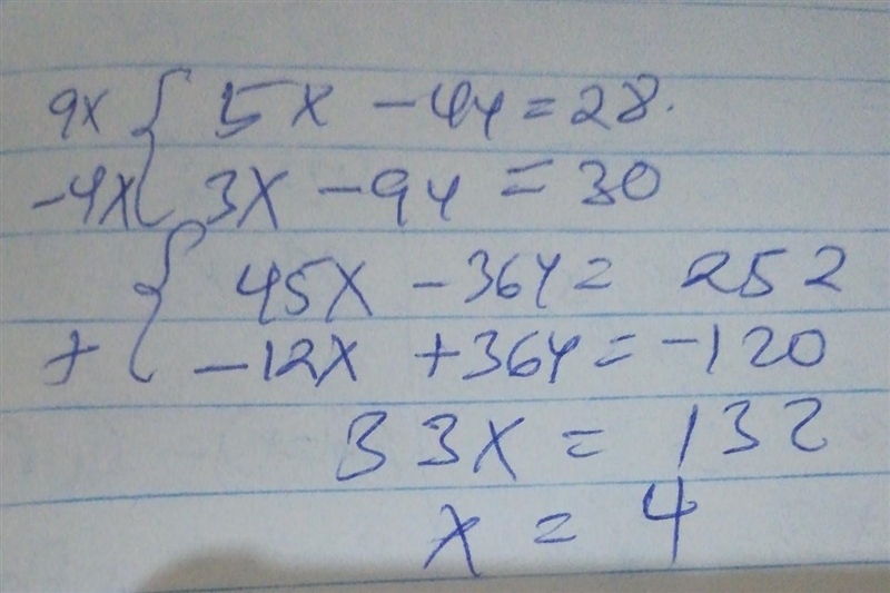 To eliminate the y-terms and solve for x in the fewest steps, by which constants should-example-1