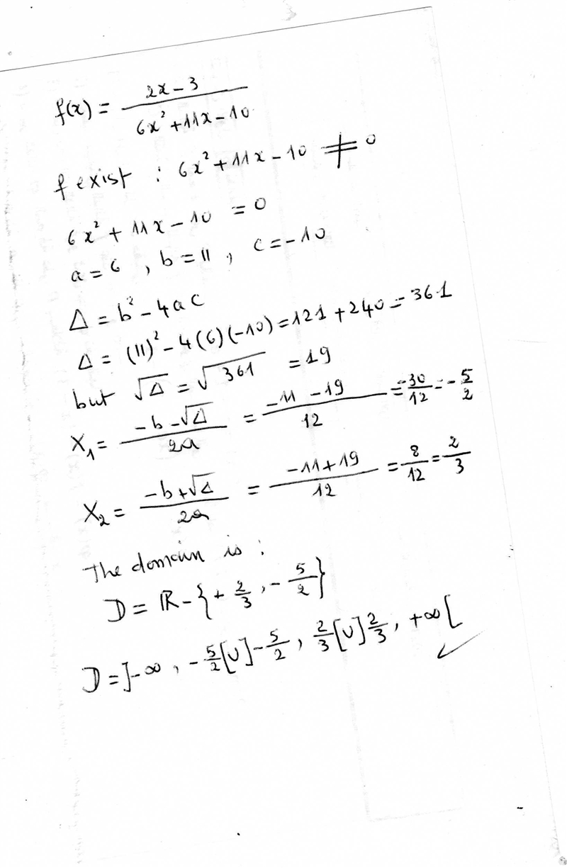 Specify the domain. * f(x) = (2x - 3)/ 6x^2 + 11x – 10​-example-1