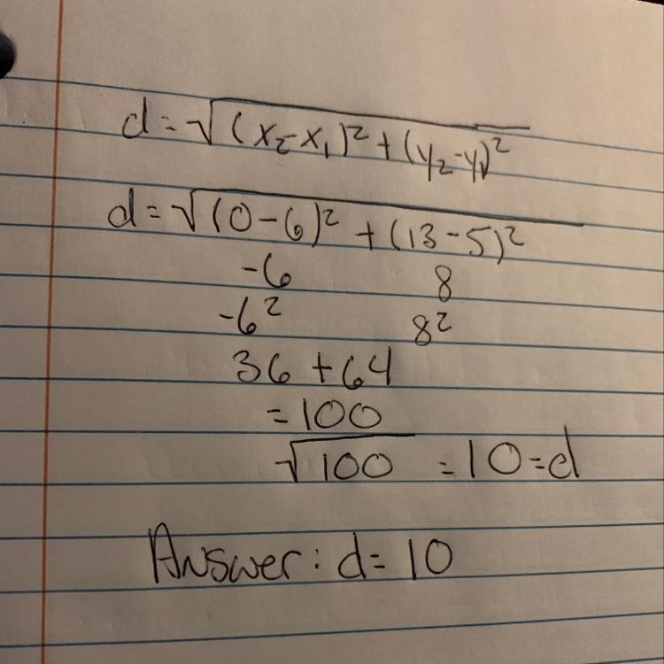 What is the distance between the points A(6,5) and B(0,13)?-example-1