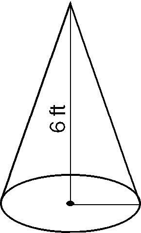 What is the diameter of the base of the cone below, to the nearest foot, if the volume-example-1