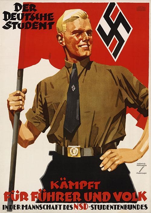 What do you think the message is from the "1936 Nazi Poster" poster?​-example-1