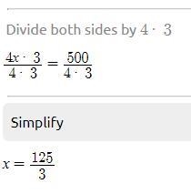 Find the exact solution of x. 4x3 = 500-example-1