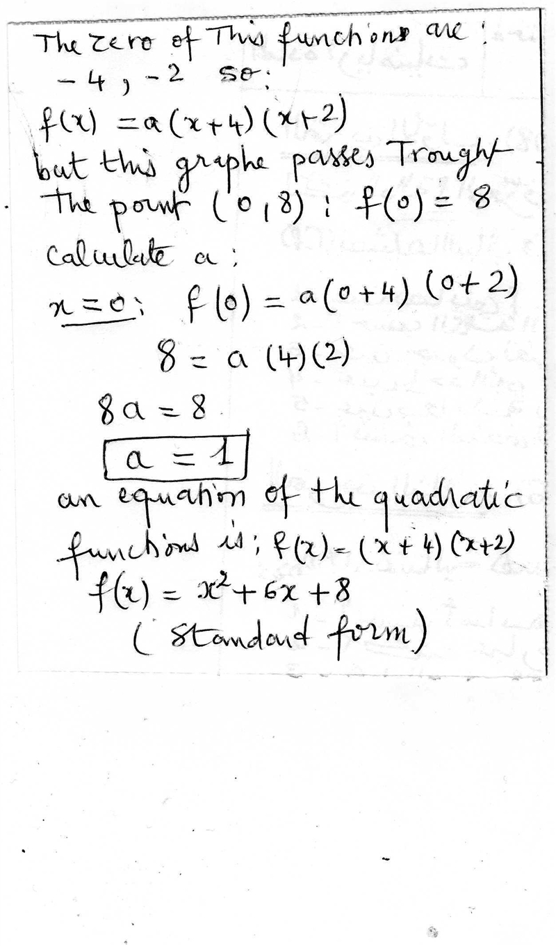 Write the equation of the quadratic function in standard form represented by the graph-example-1