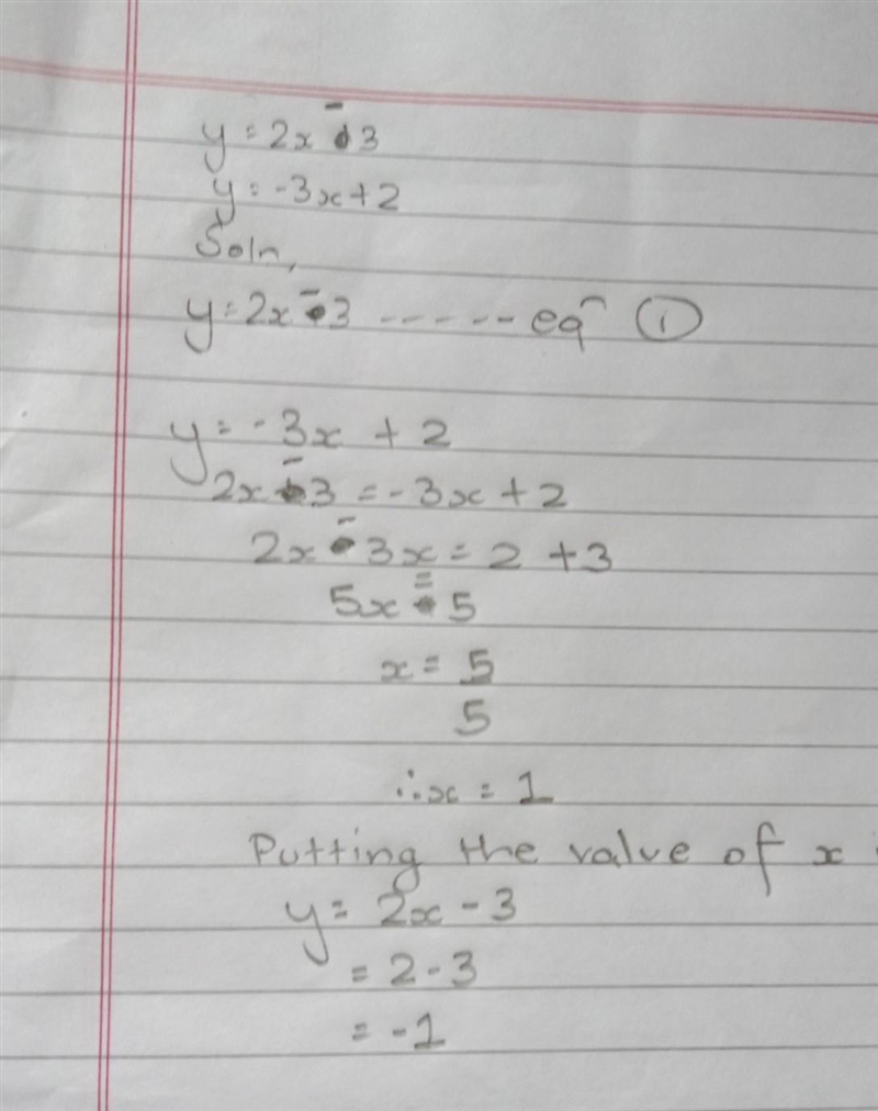 1. y= 2x - 3 y=-3x + 2-example-1